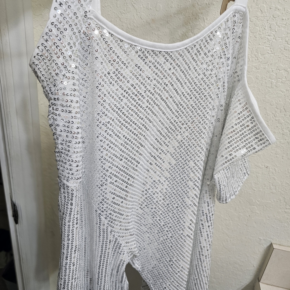 White Sequin Off-Shoulder Top